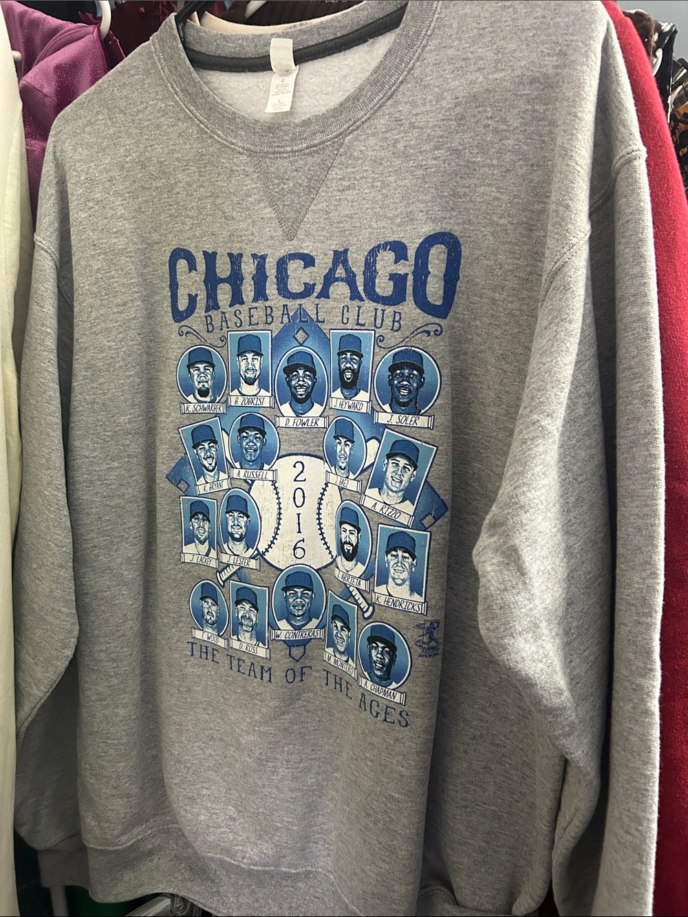 Fruit of the Loom Gray Chicago Baseball Club Graphic Crewneck with Blue Print